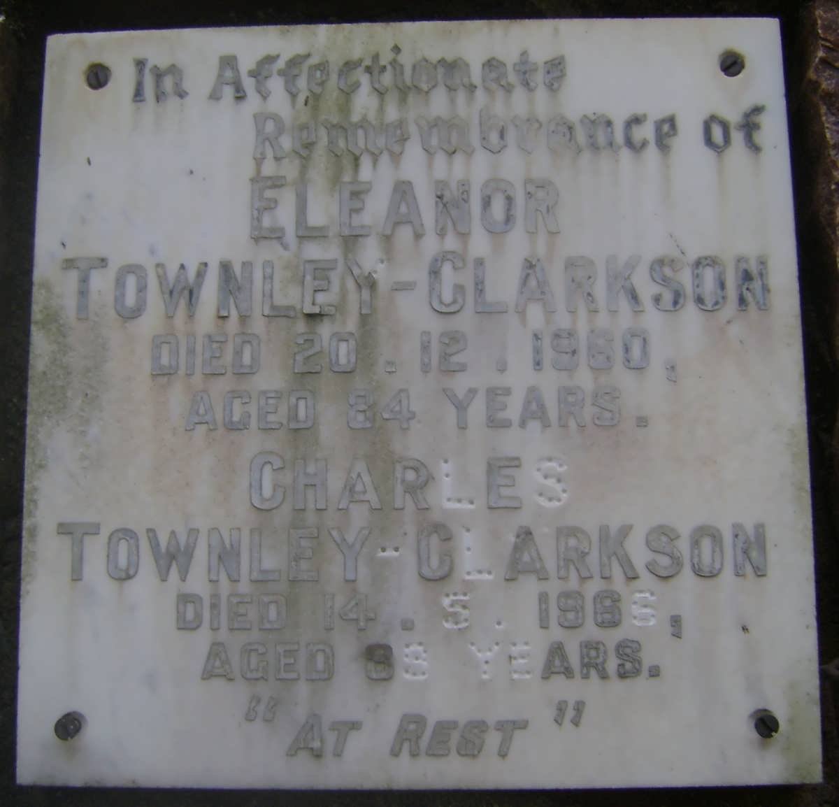 TOWNLEY-CLARKSON Charles -1966 &amp; Eleanor -1960