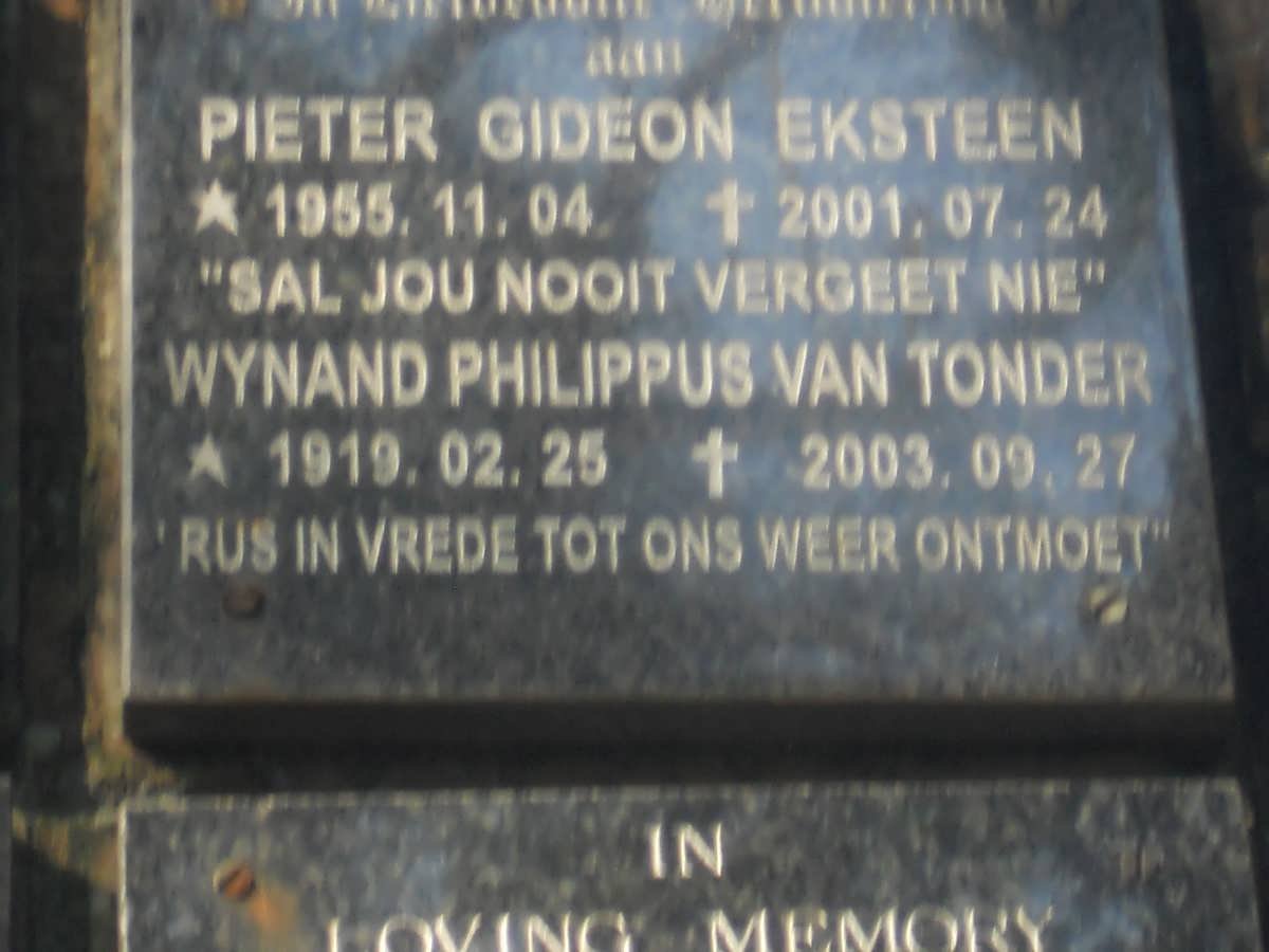 TONDER Wynand Philippus, van 1919-2003 :: EKSTEEN Pieter Gideon 1955-2001