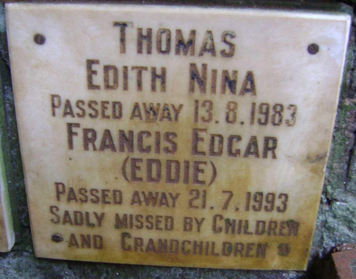 THOMAS Francis Edgar -1993 &amp; Edith Nina -1983