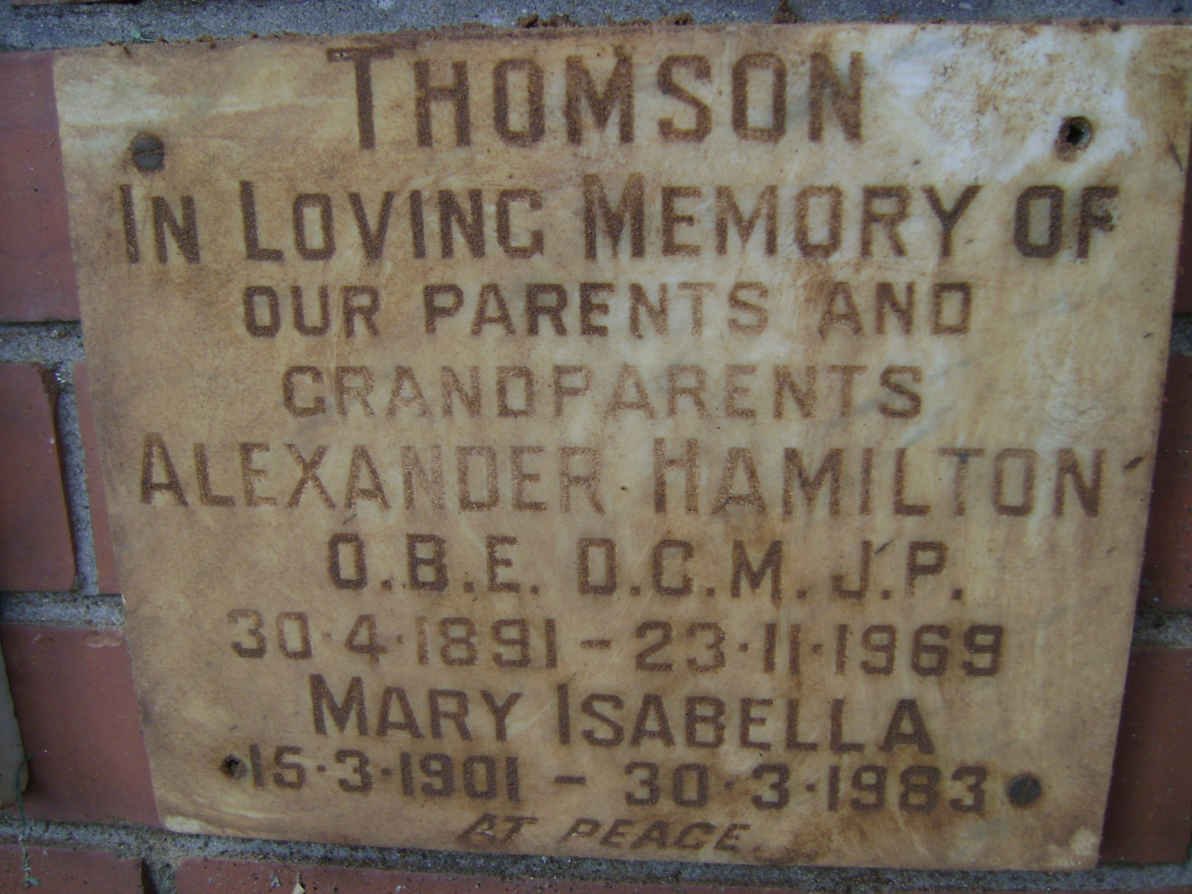 THOMSON Alexander Hamilton 1891-1969 &amp; Mary Isabella 1901-1983
