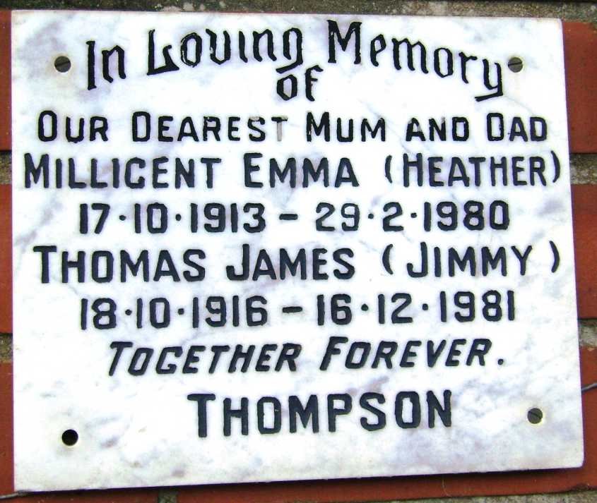 THOMPSON Thomas James 1916-1981 &amp; Millicent Emma 1913-1980