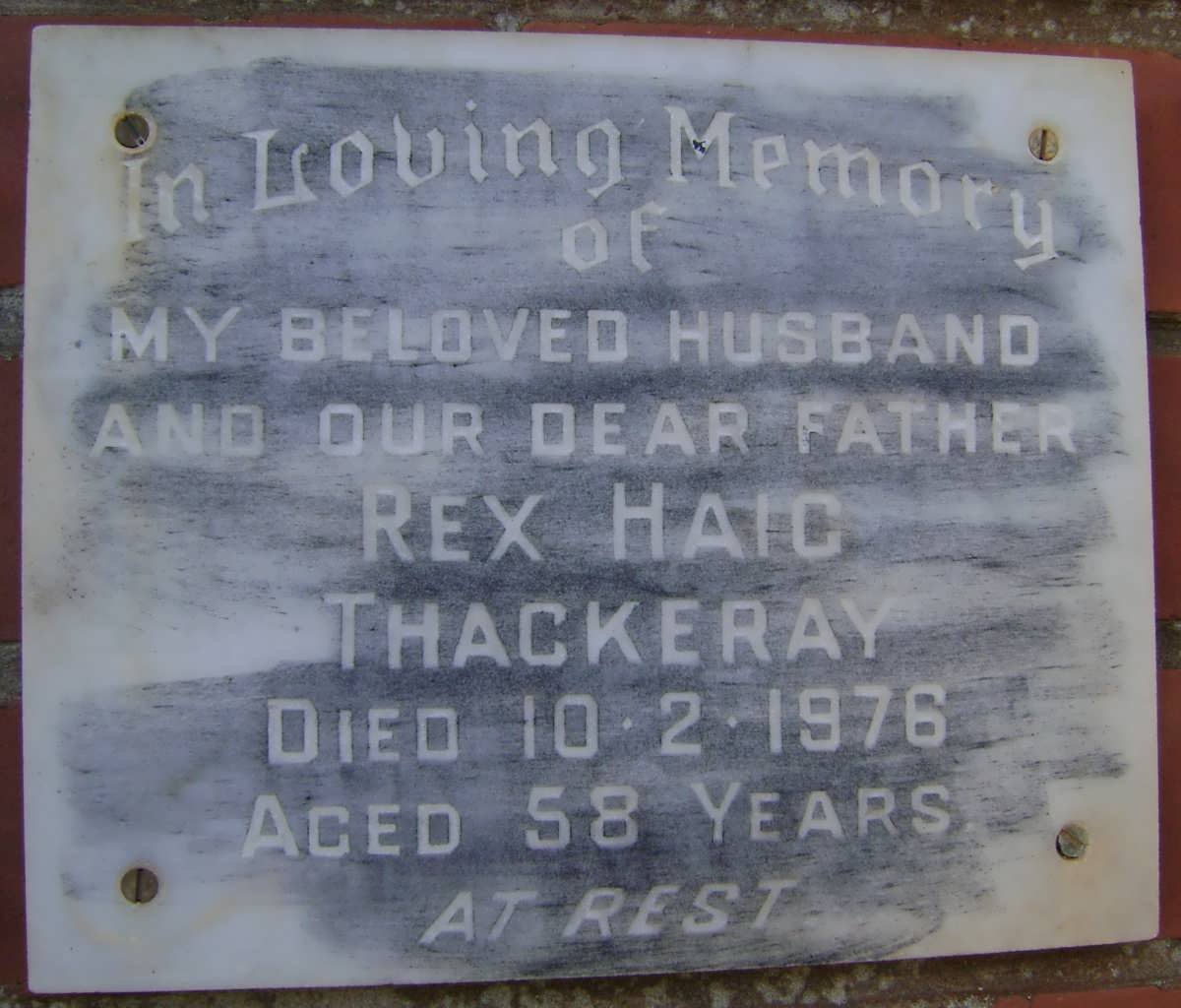 THACKERAY Rex Haig -1976