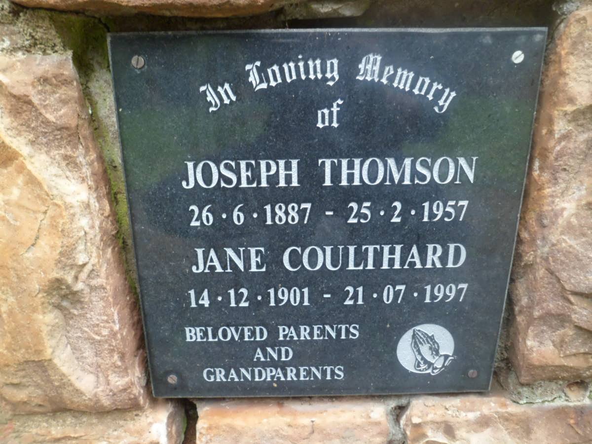 THOMSON Joseph 1887-1957 &amp; Jane COULTHARD 1901-1997