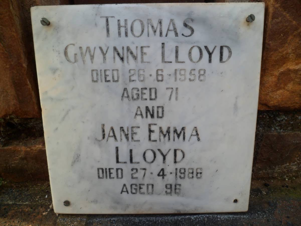 THOMAS Gwynne Lloyd -1958 &amp; Jane Emma Lloyd -1986
