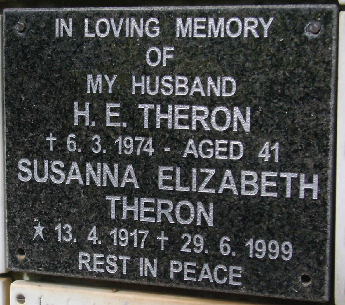THERON H.E. -1974 &amp; Susanna Elizabeth 1917-1999