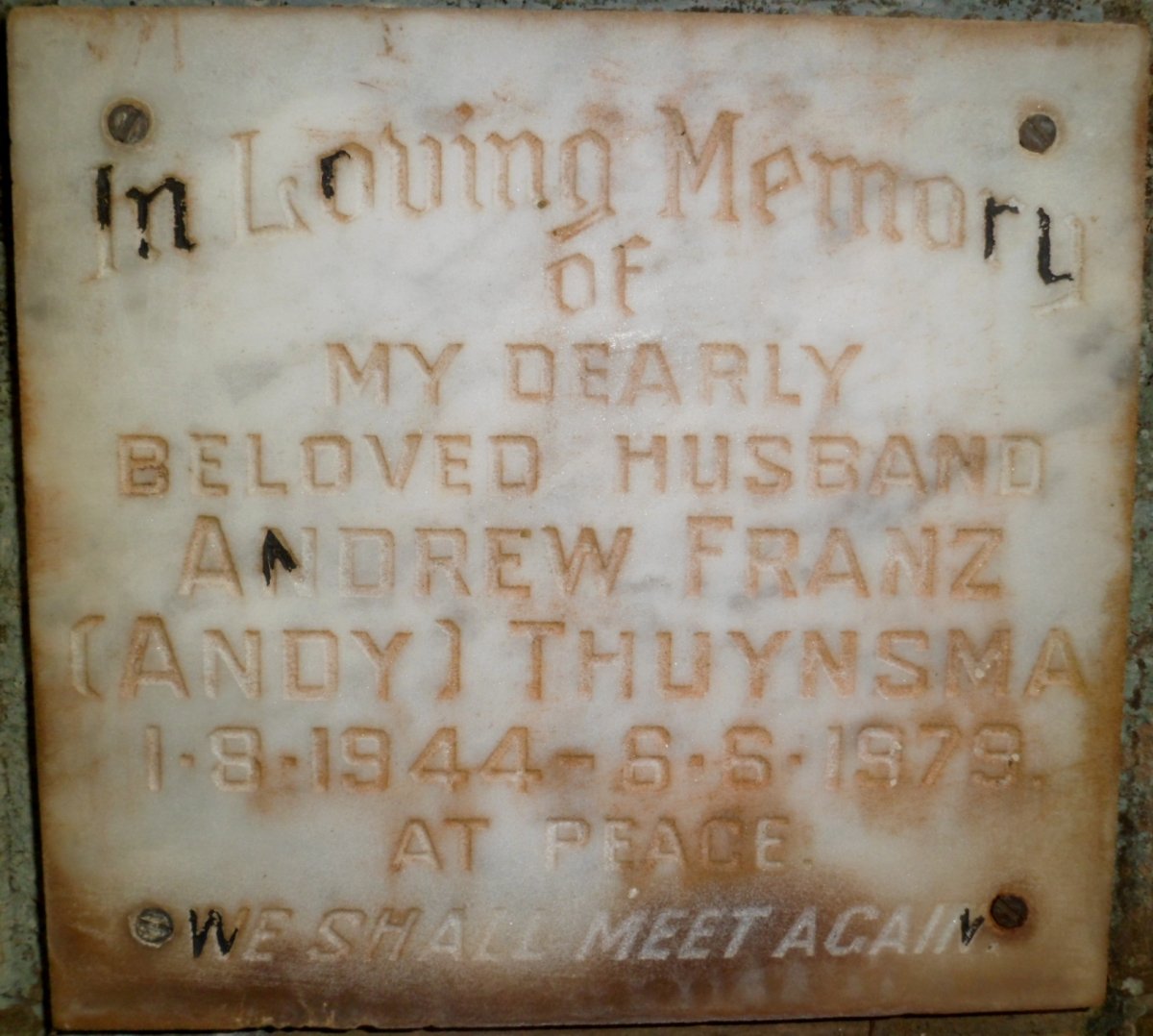 THUYNSMA Andrew Franz 1944-1979