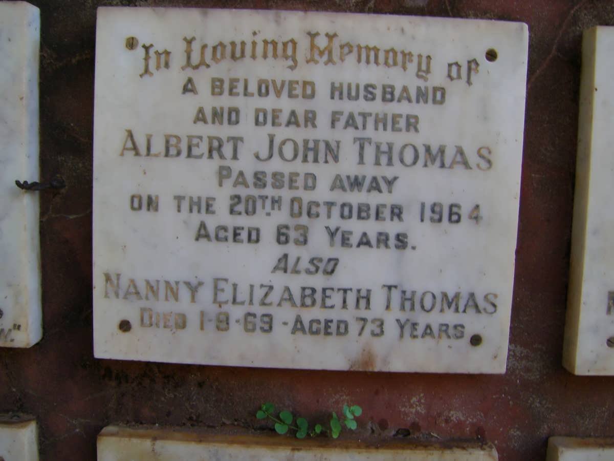THOMAS Albert John -1964 &amp; Nanny Elizabeth -1969