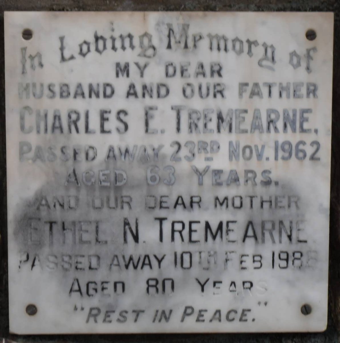 TREMEARNE Charles E. -1962 &amp; Ethel N. -1986