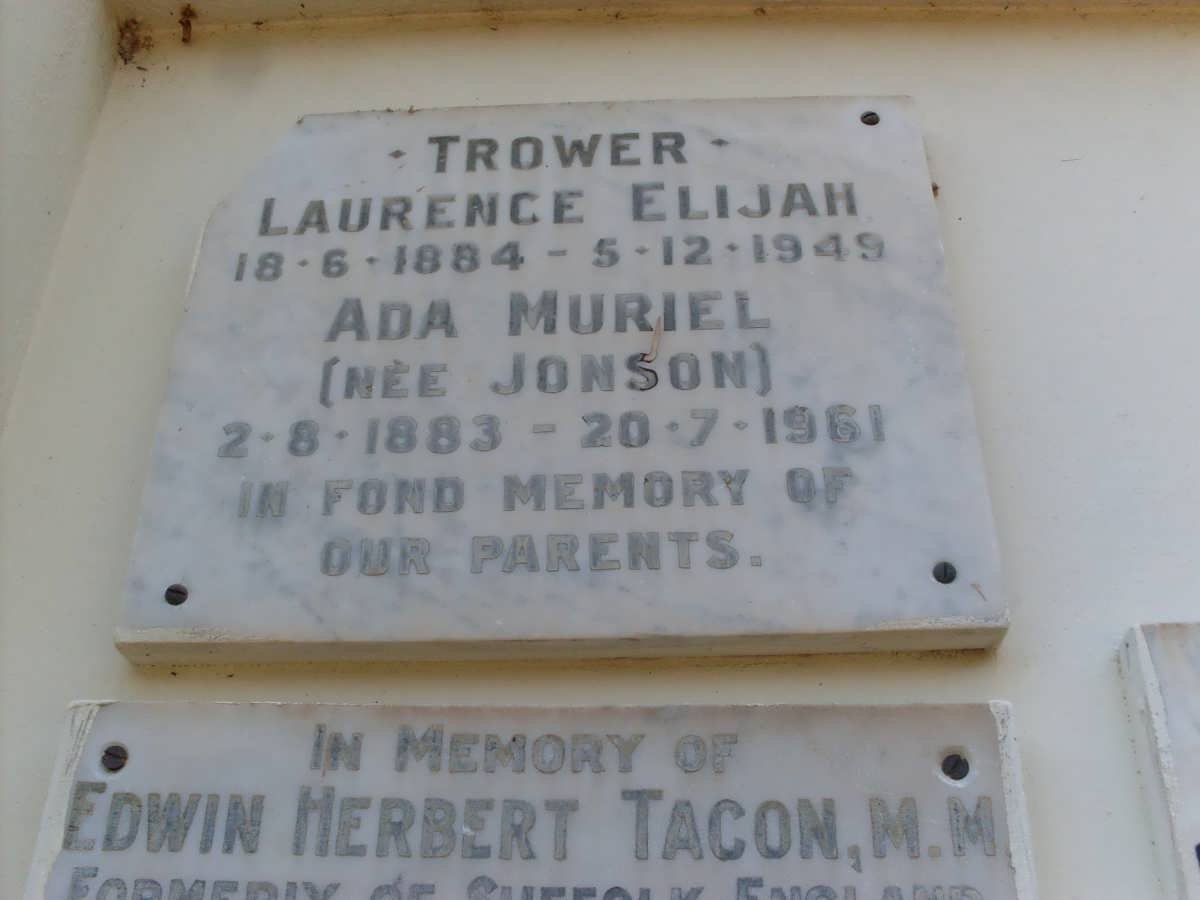 TROWER Laurence Elijah 1884-1949 &amp; Ada Muriel JONSON 1883-1961