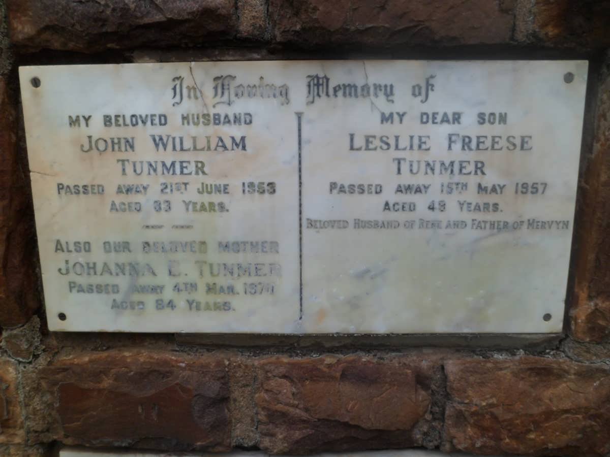 TUNMER John William -1953 &amp; Johanna E. -1970 :: TUNMER Lesley Freese -1957