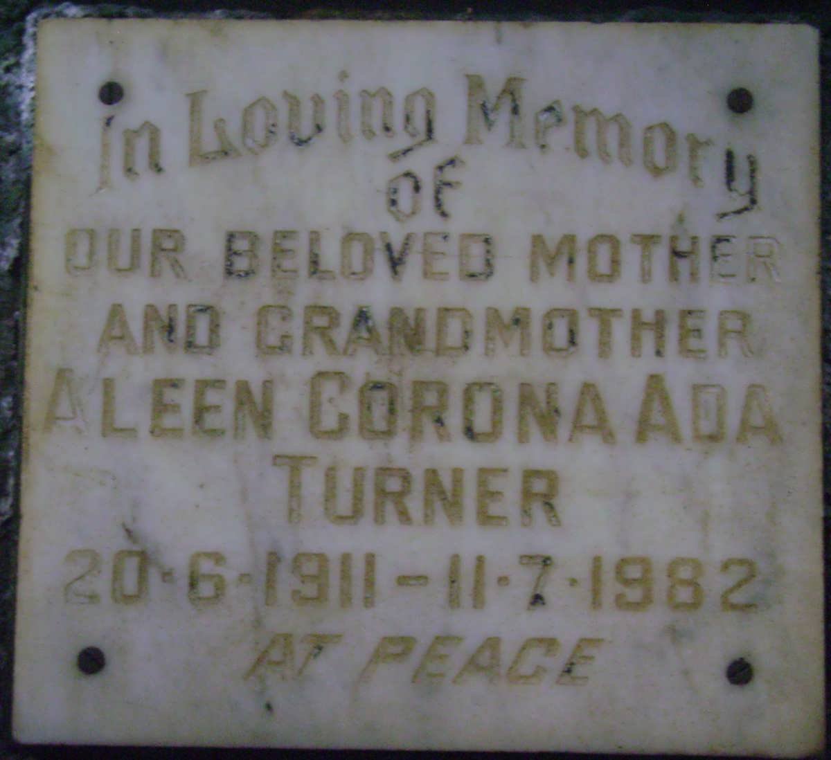 TURNER Aleen Corona Ada 1911-1982