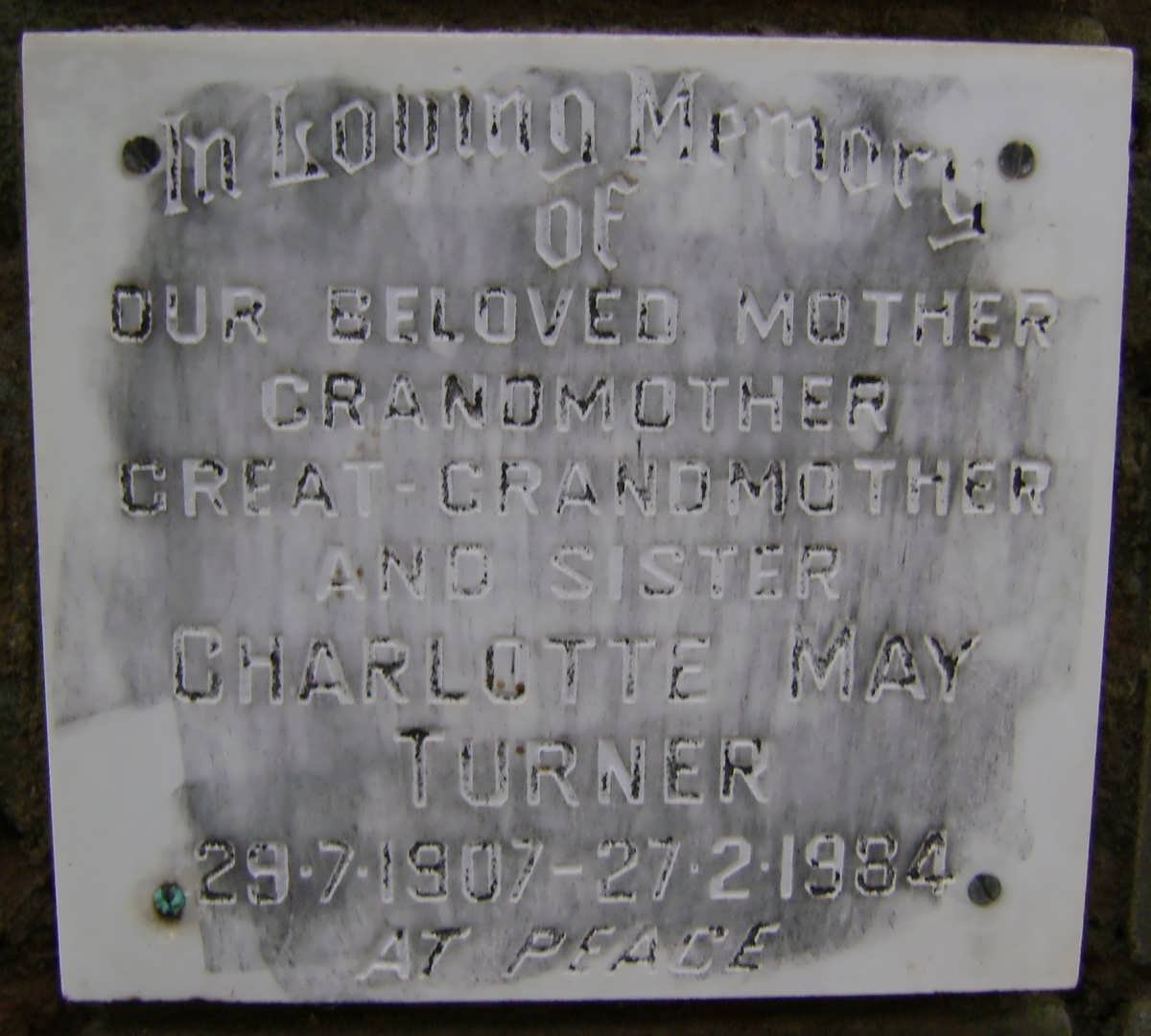 TURNER Charlotte May 1907-1984