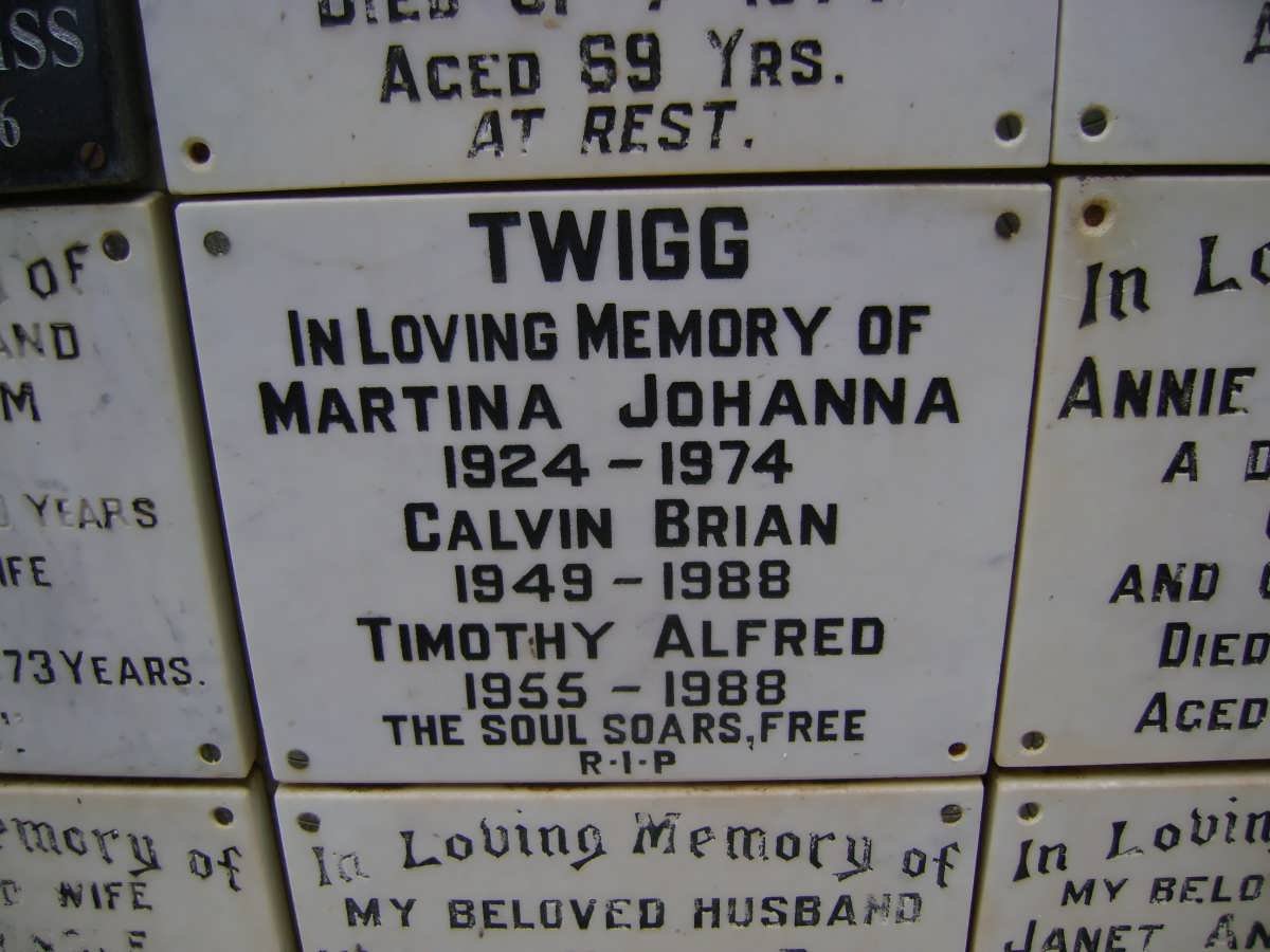 TWIGG Martina Johanna 1924-1974 :: TWIGG Calvin Brian 1949-1988 :: TWIGG Timothy Alfred 1955-1988