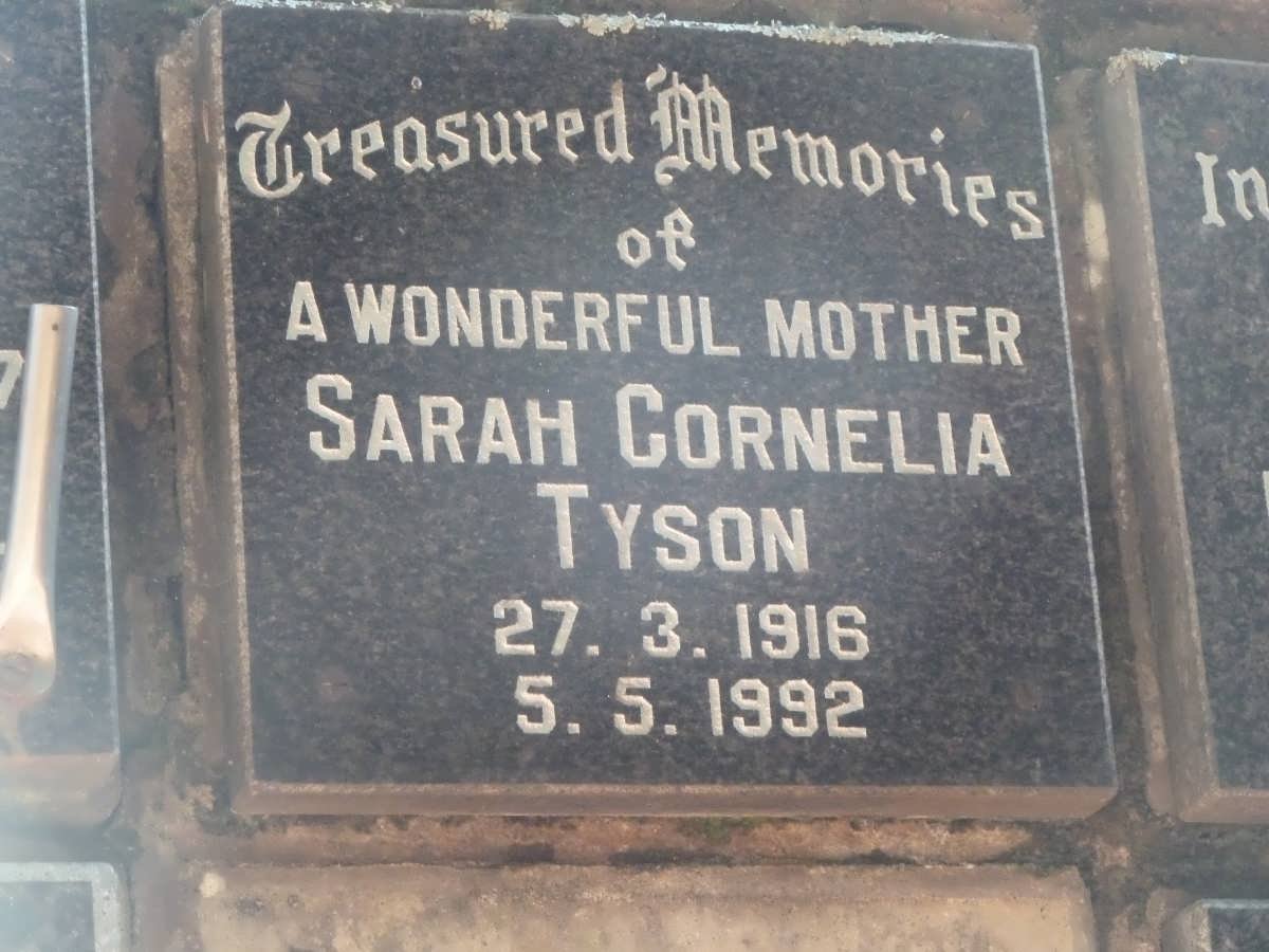 TYSON Sarah Cornelia 1916-1992