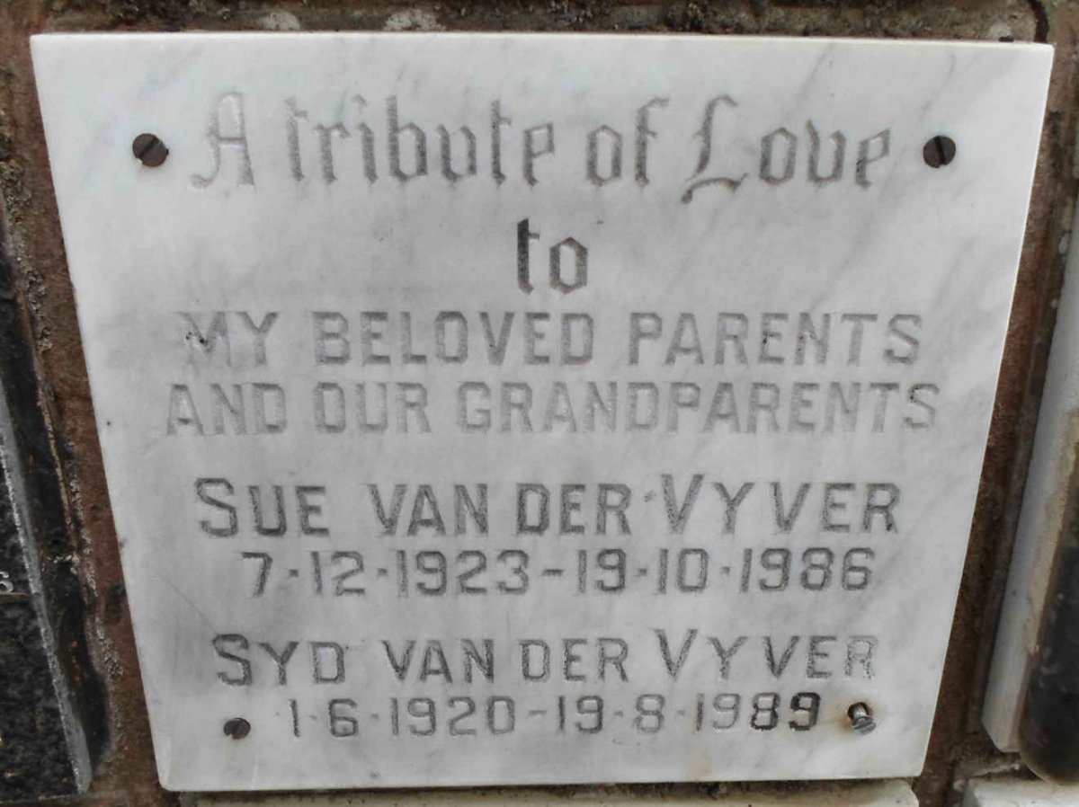 VYVER Syd, van der 1920-1989 &amp; Sue 1923-1986