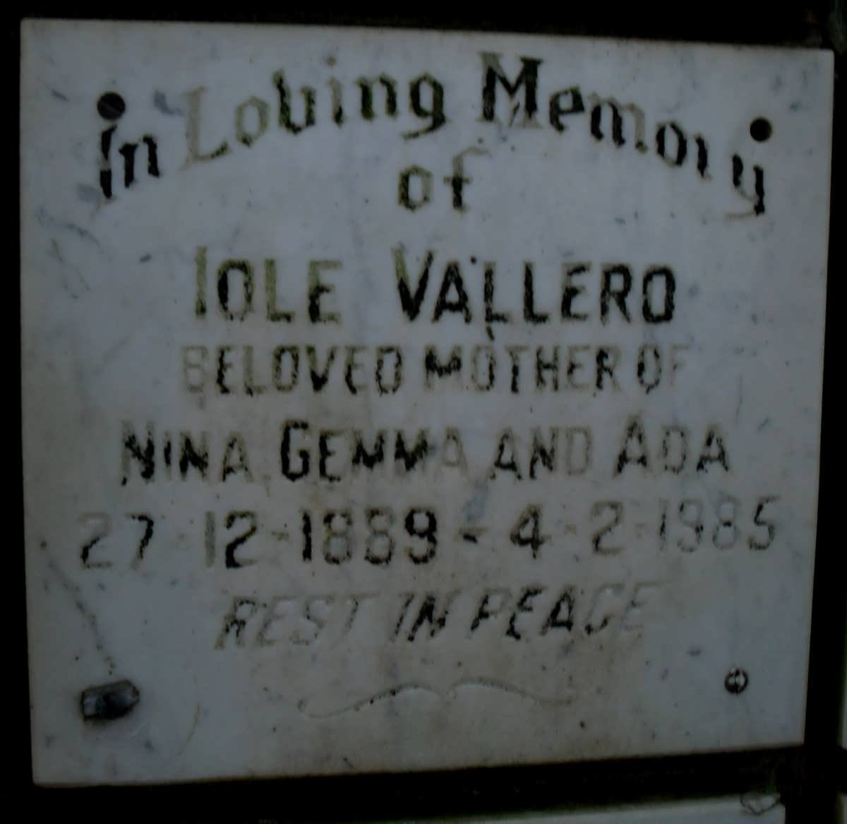 VALLERO Iole 1889-1985