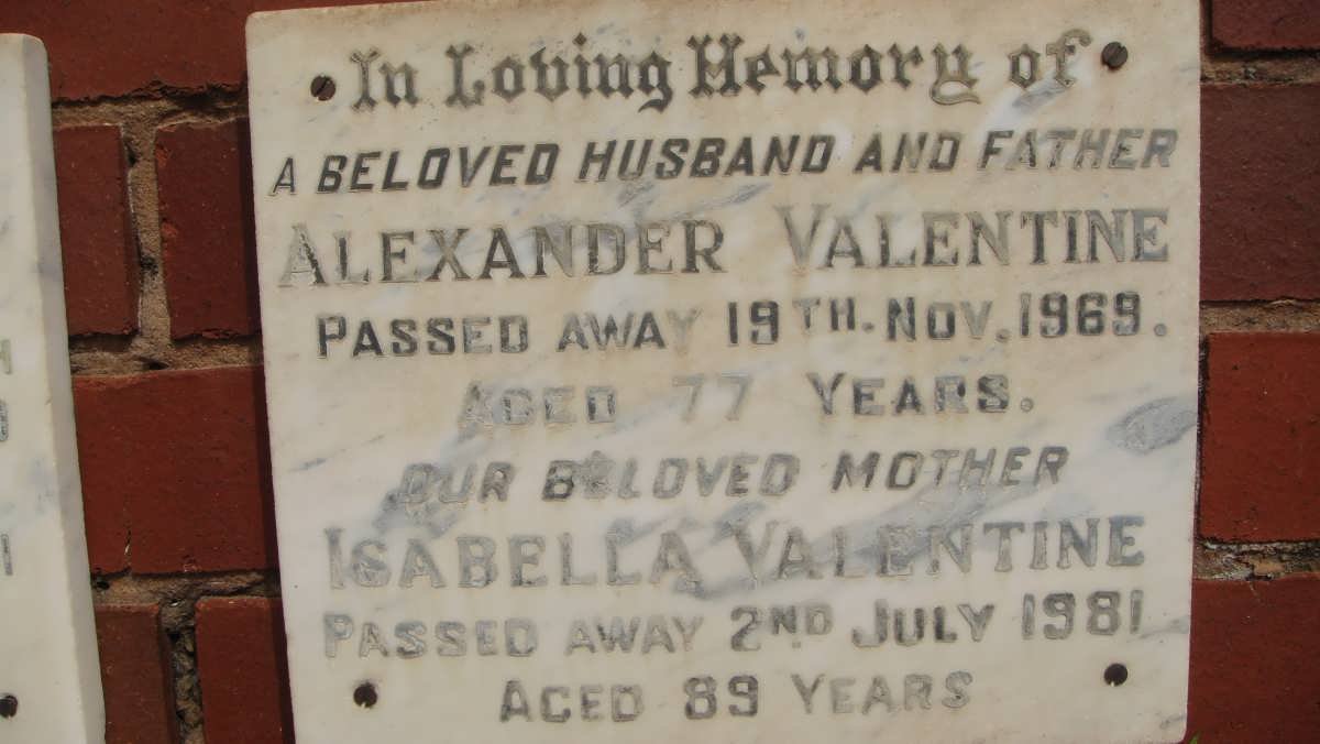 VALENTINE Alexander -1969 &amp; Isabella -1981