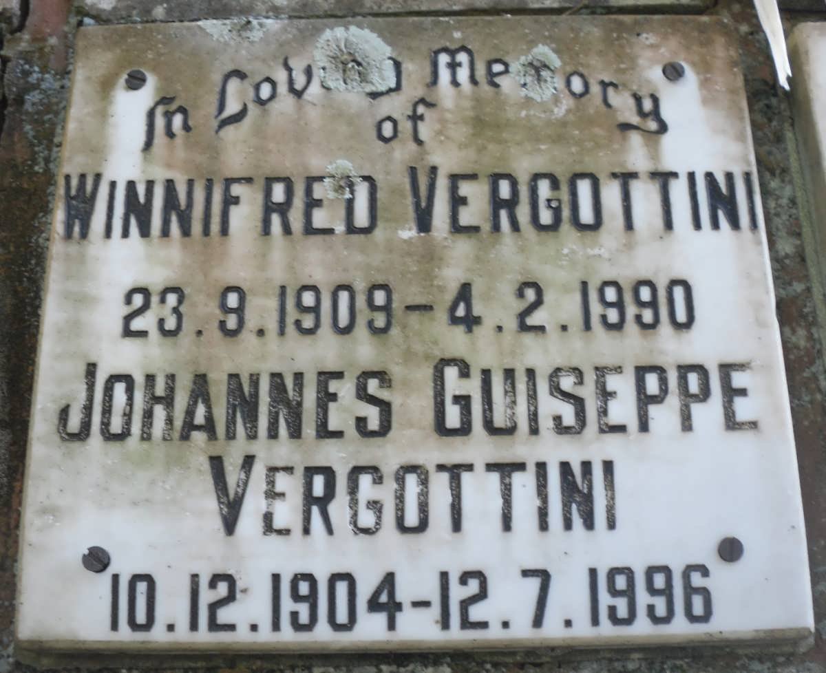 VERGOTTINI Johannes Guiseppe 1904-1996 &amp; Winnifred 1909-1990