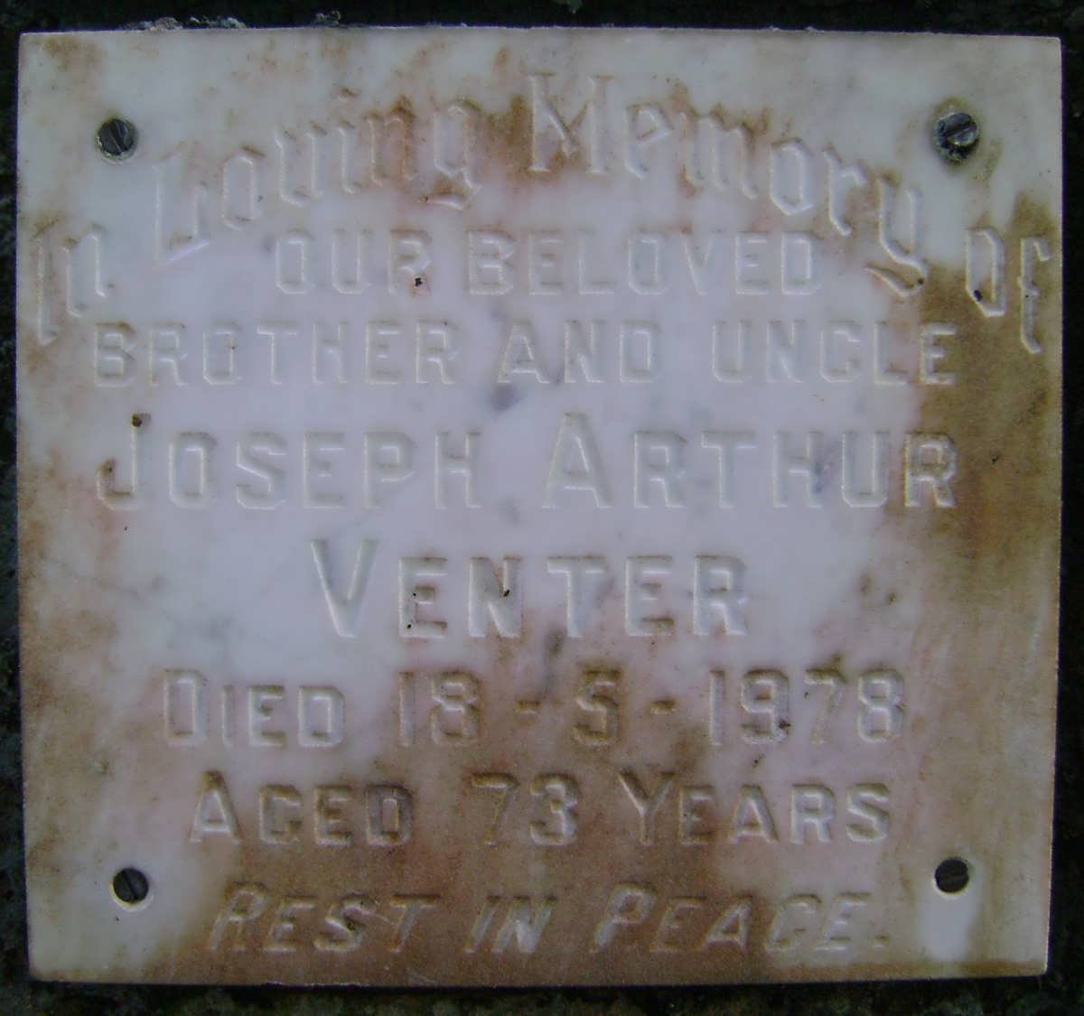 VENTER Joseph Arthur -1978
