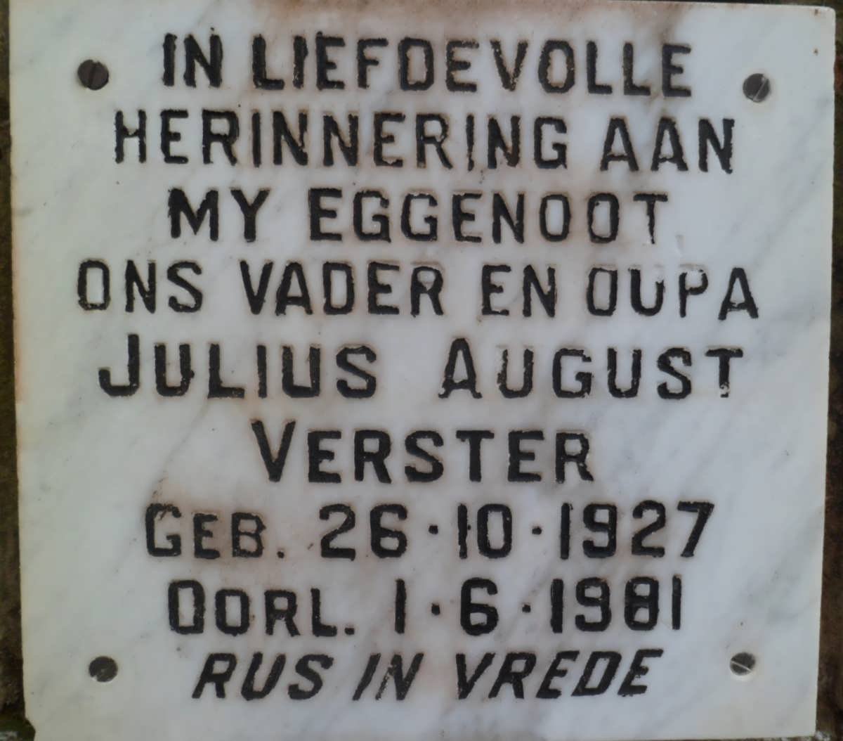 VERSTER Julius August 1927-1981