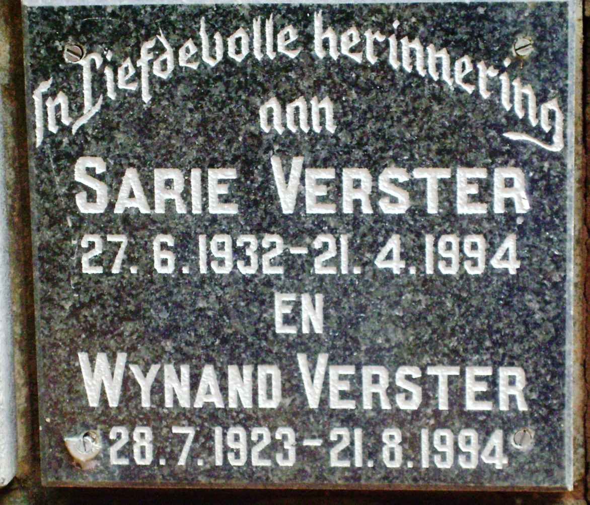 VERSTER Wynand 1923-1994 &amp; Sarie 1932-1994