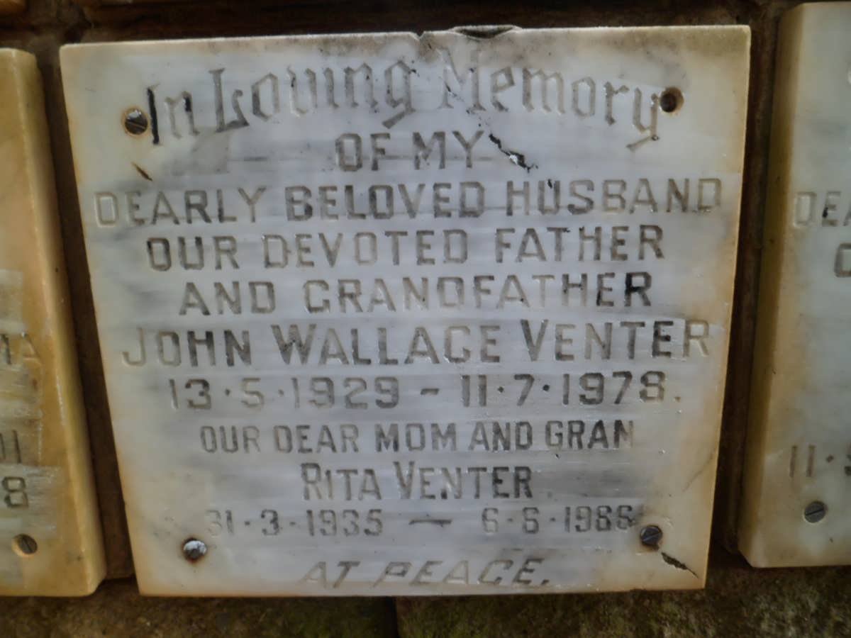 VENTER John Wallace 1929-1978 &amp; Rita 1935-1988