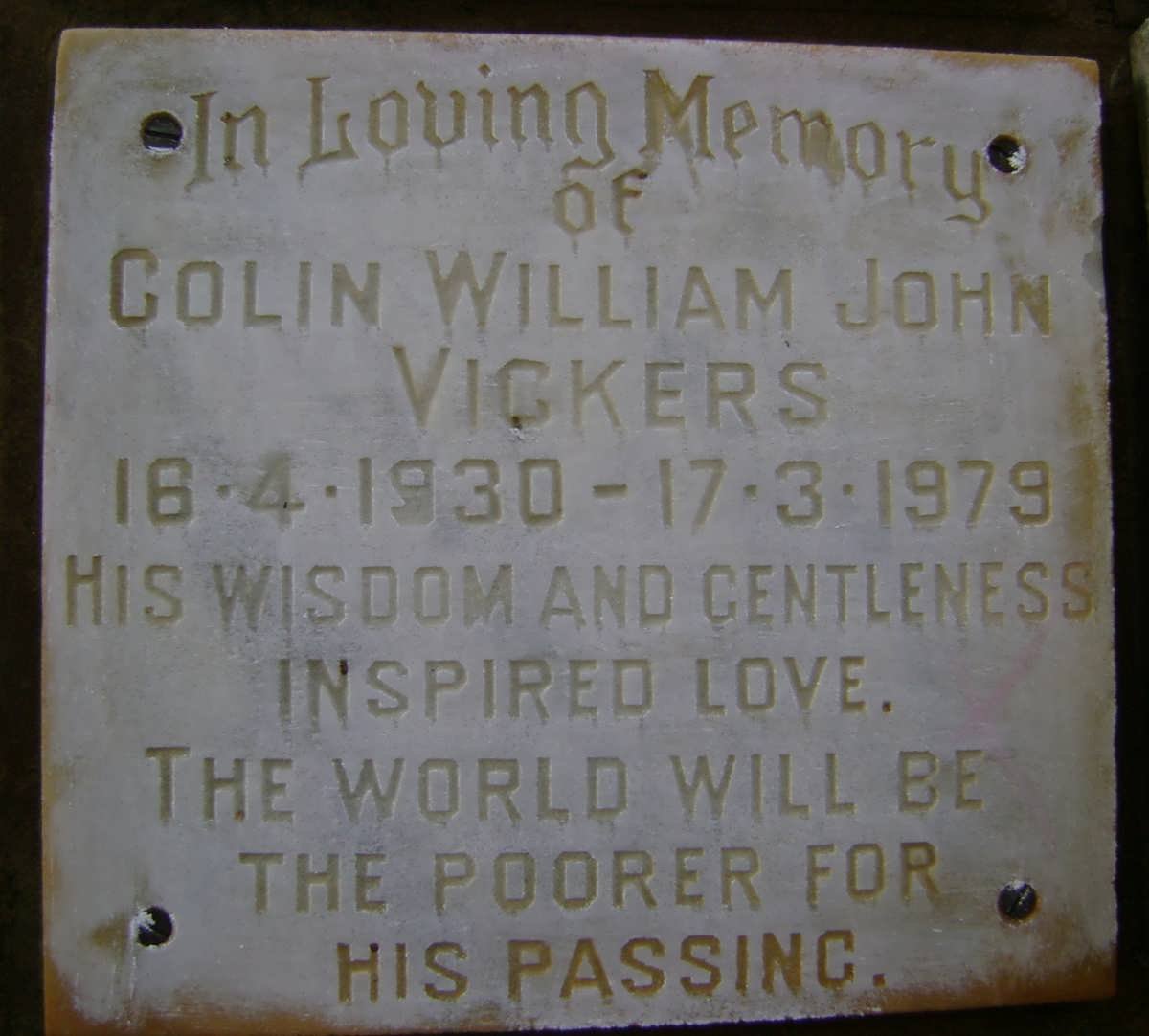 VICKERS Colin William John 1930-1979