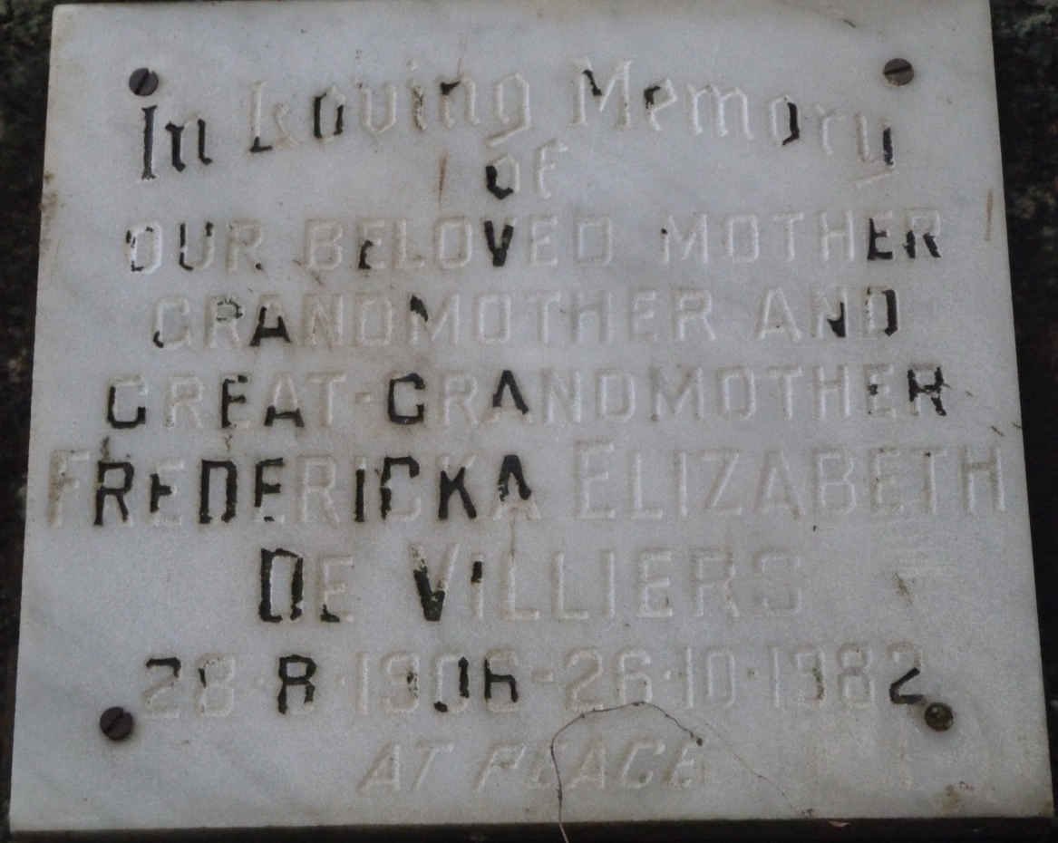 VILLIERS Fredericka Elizabeth, de 1906-1982