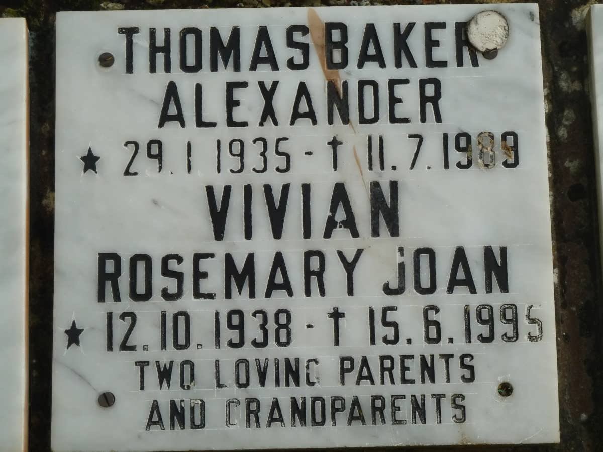 VIVIAN Thomas Baker Alexander 1935-1989 &amp; Rosemary Joan 1938-1995
