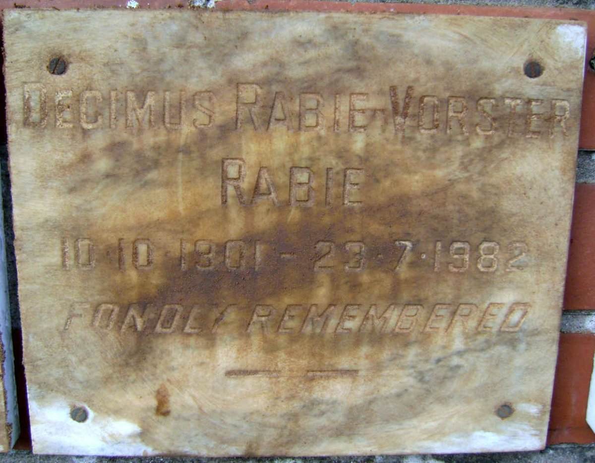 VORSTER Decimus Rabie Vorster 1901-1982