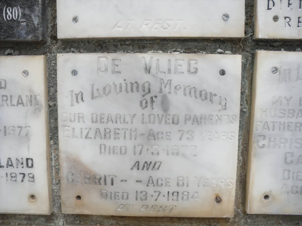 VLIEG Gerrit, de -1984 &amp; Elizabeth -1977