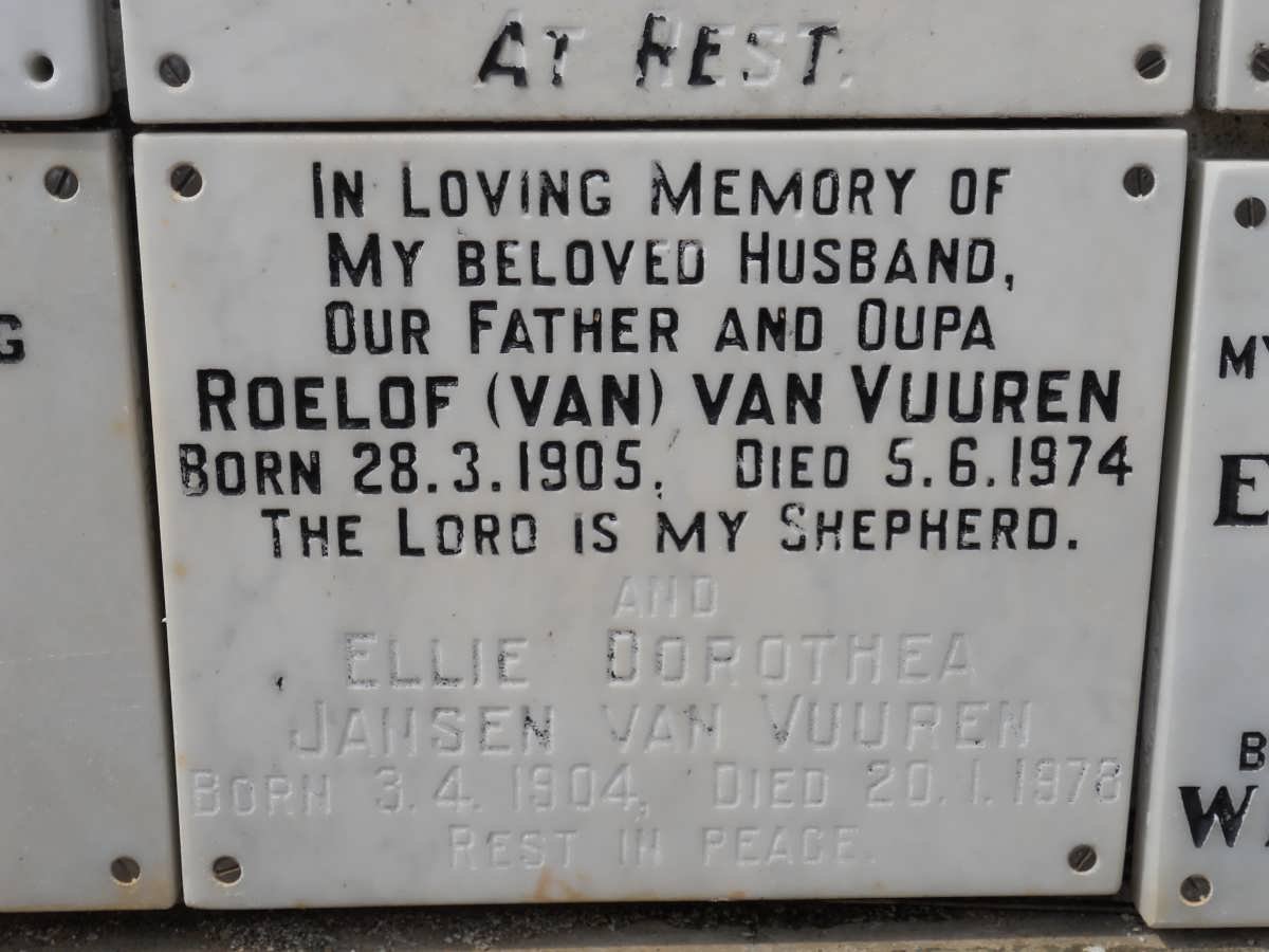 VUUREN Roelof, Jansen van 1905-1974 &amp; Ellie Dorothea 1904-1978