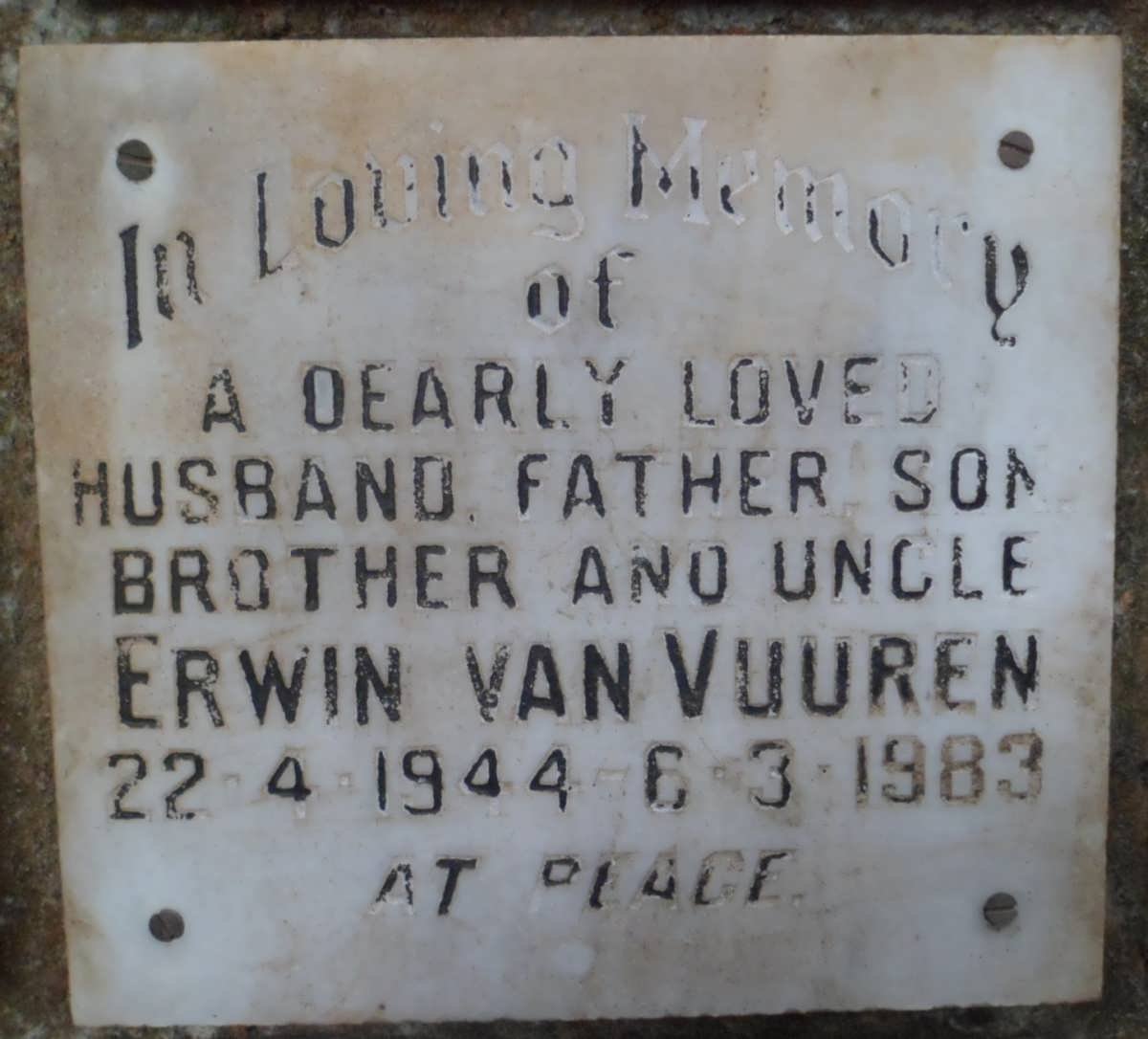 VUUREN Erwin, van 1944-1983