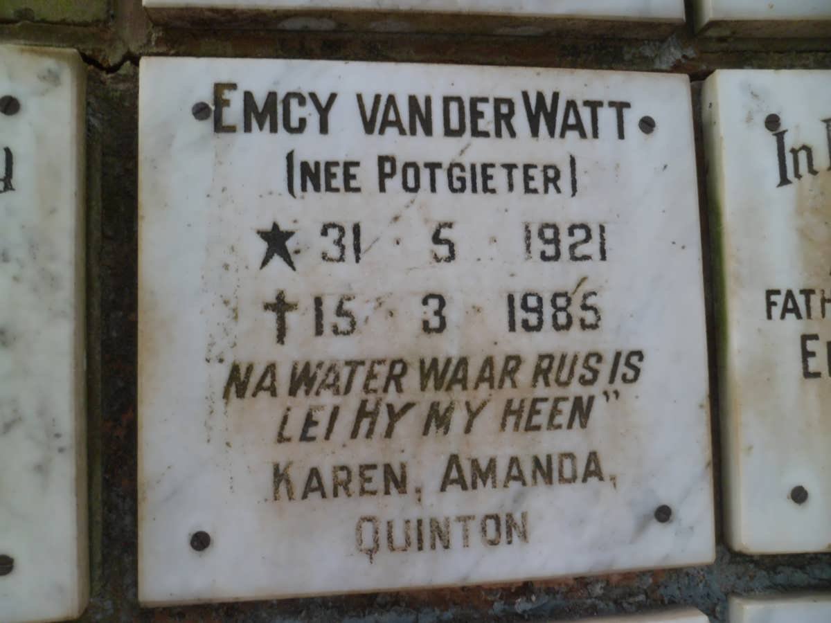 WATT Emcy, van der nee POTGIETER 1921-1985