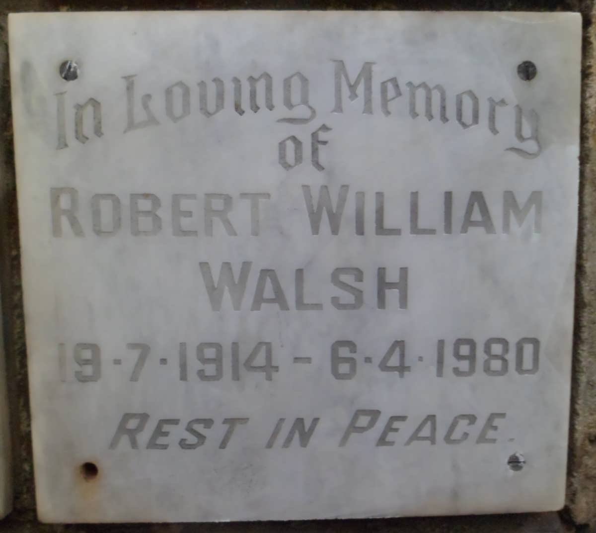 WALSH Robert William 1914-1980