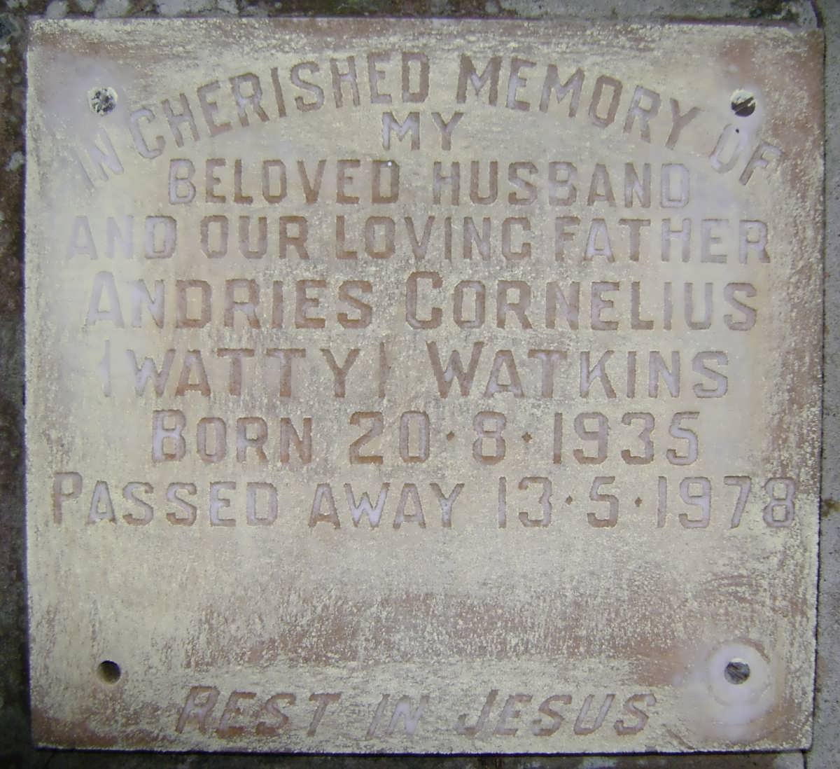WATKINS Andries Cornelius 1935-1978