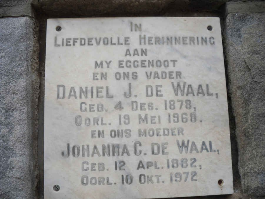 WAAL Daniel J., de 1878-1968 &amp; Johanna C. 1882-1972