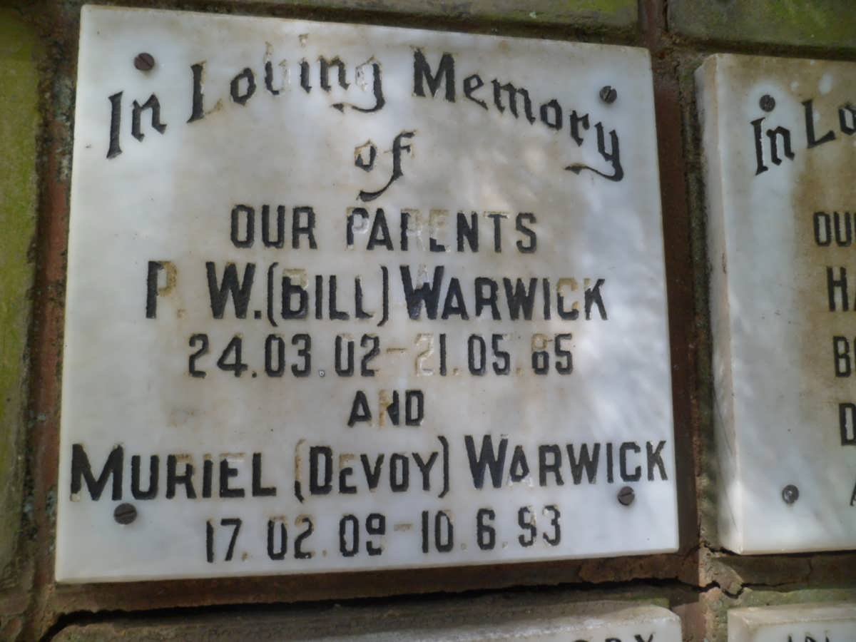 WARWICK P.W. 1902-1985 &amp; Muriel 1909-1993