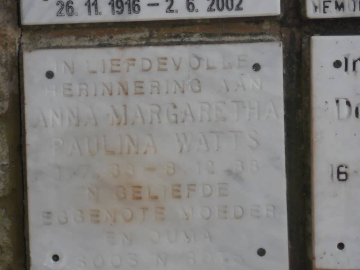 WATTS Anna Margaretha Paulina 1933-1988