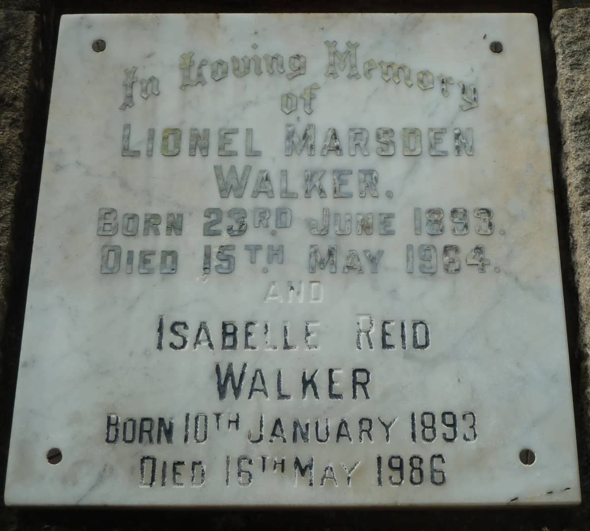 WALKER Lionel Marsden 1893-1964 &amp; Isabelle Reid 1893-1986