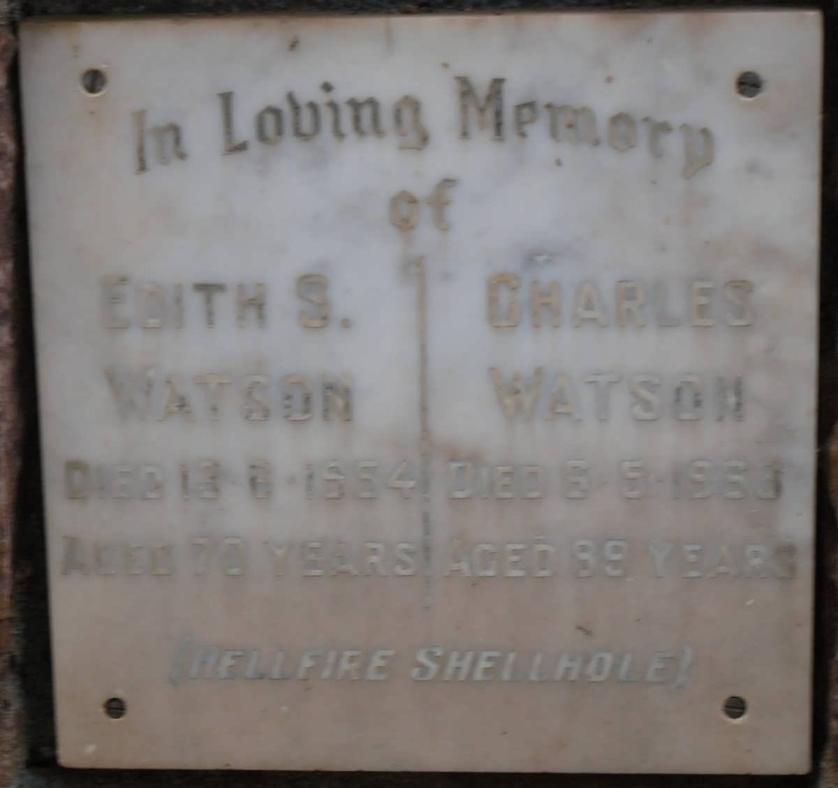 WATSON Charles -1963 &amp; Edith S -1954