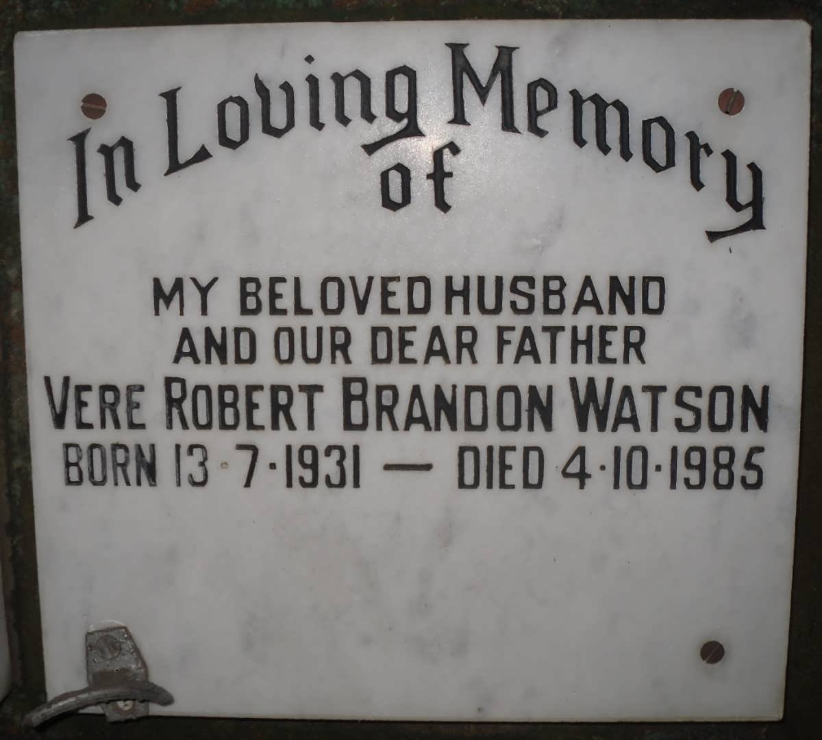 WATSON Vere Robert Brandon 1931-1985