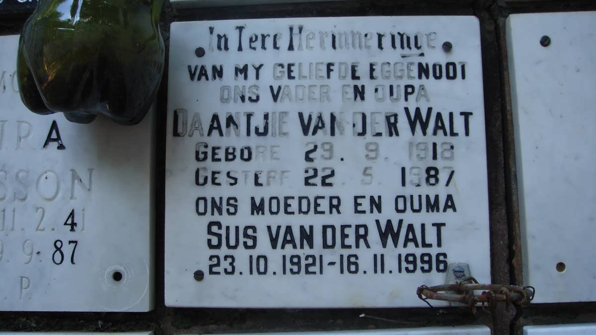 WALT Daantjie, van der 1918-1987 &amp; Sus 1921-1996