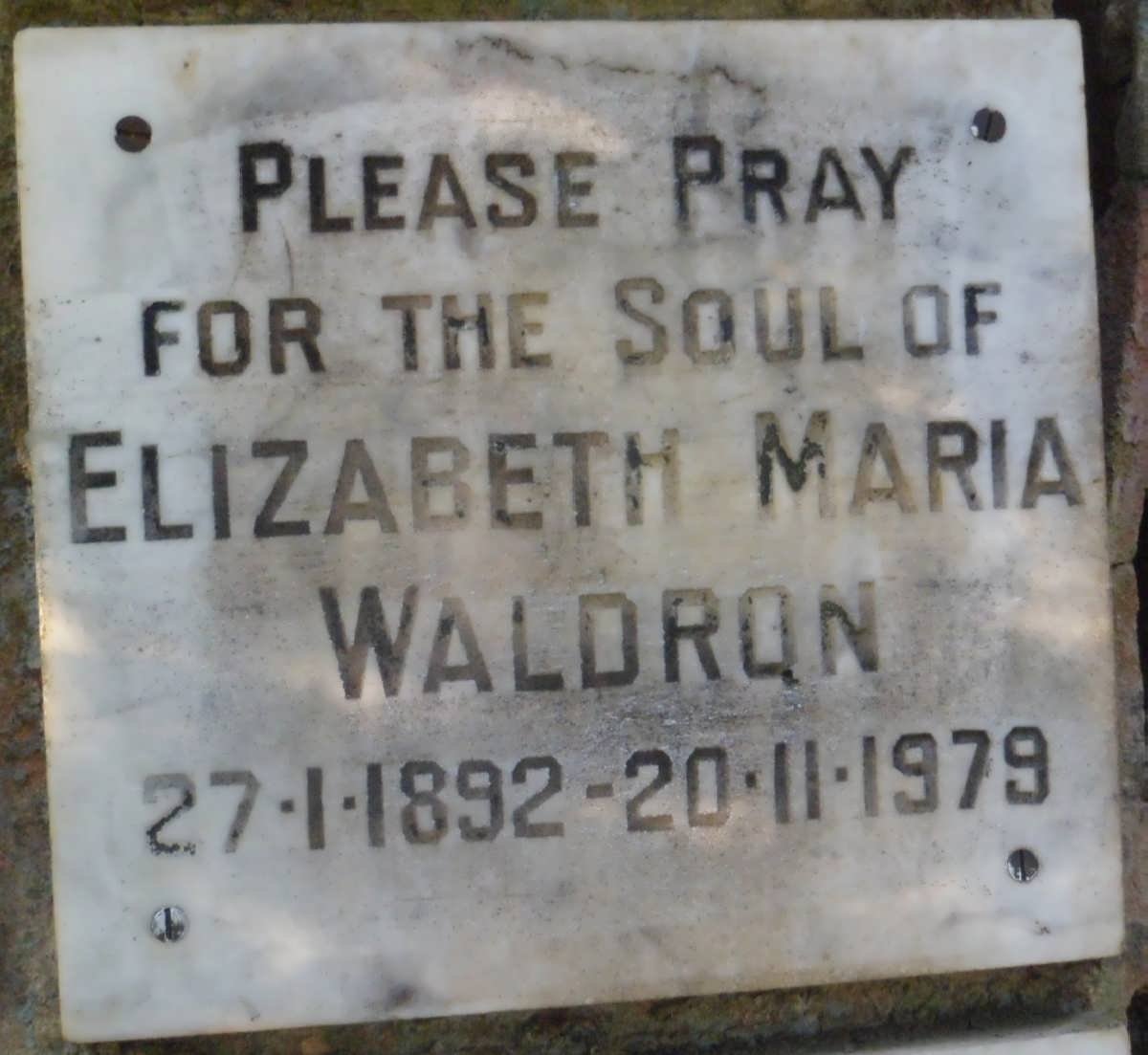 WALDRON Elizabeth Maria 1892-1979