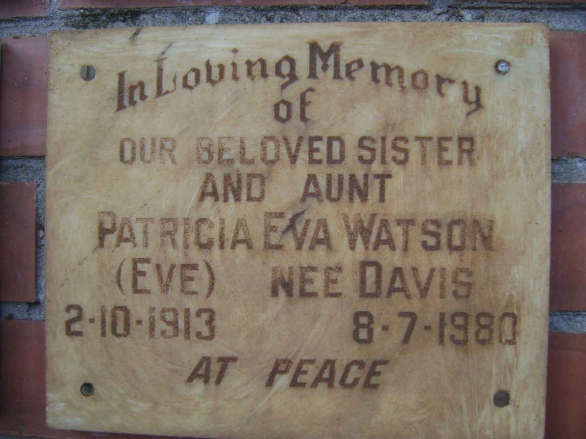 WATSON Patricia Eva nee DAVIS 1913-1980