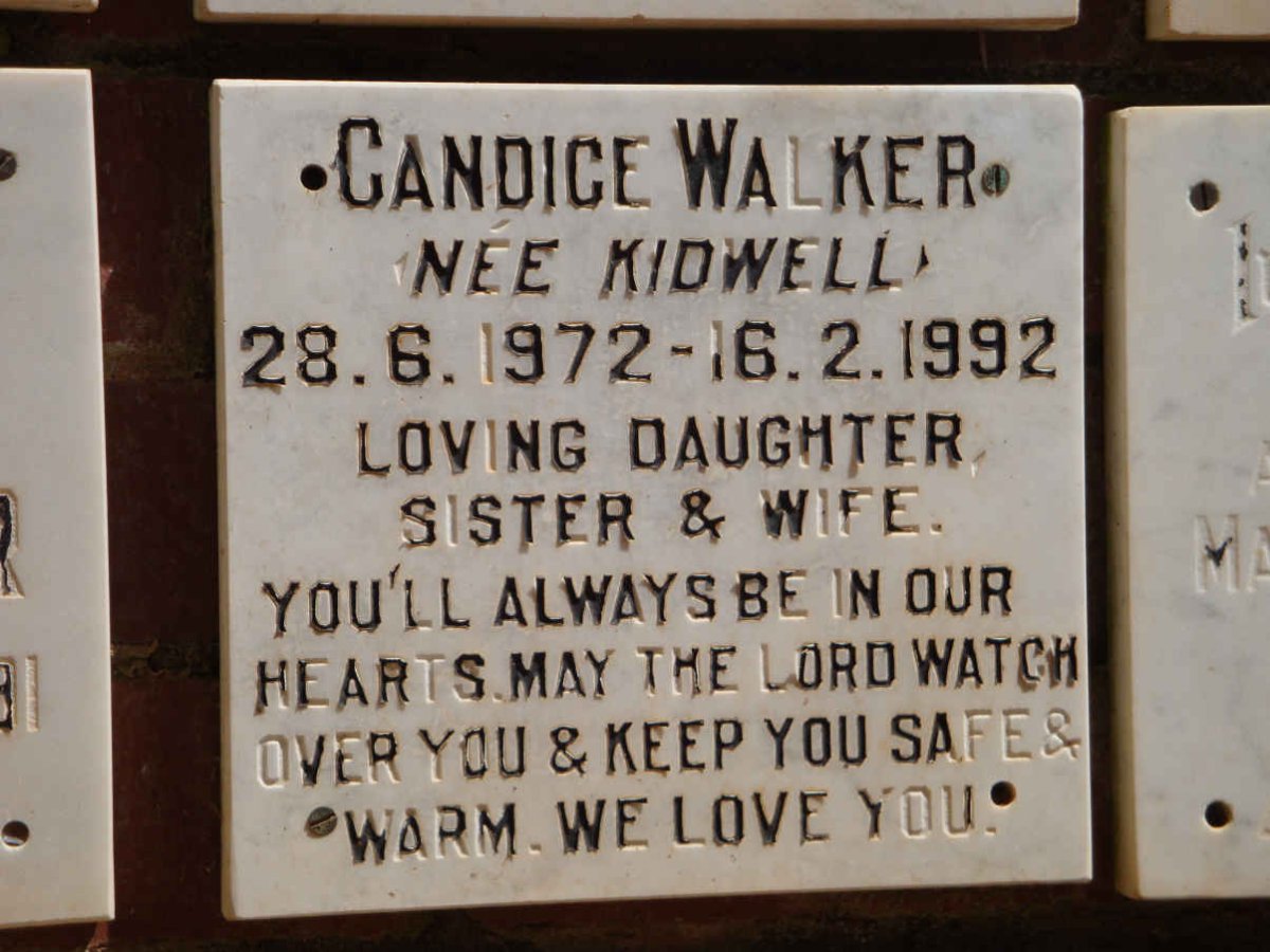 WALKER Candice nee KIDWELL 1972-1992