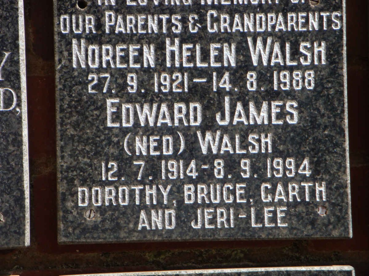 WALSH Edward James 1914-1994 &amp; Noreen Helen 1921-1988