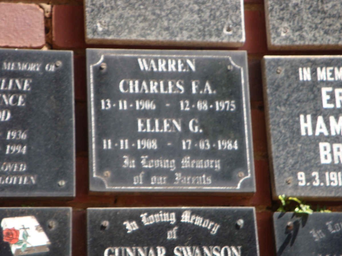 WARREN Charles F.A. 1906-1975 &amp; Ellen G. 1908-1984