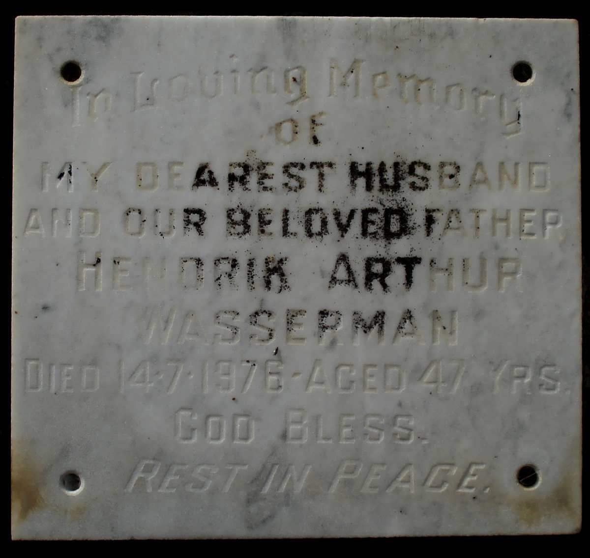 WASSERMAN Hendrik Arthur -1976