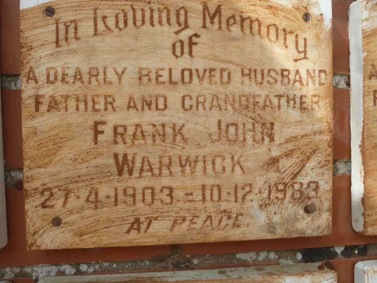 WARWICK Frank John 1903-1983